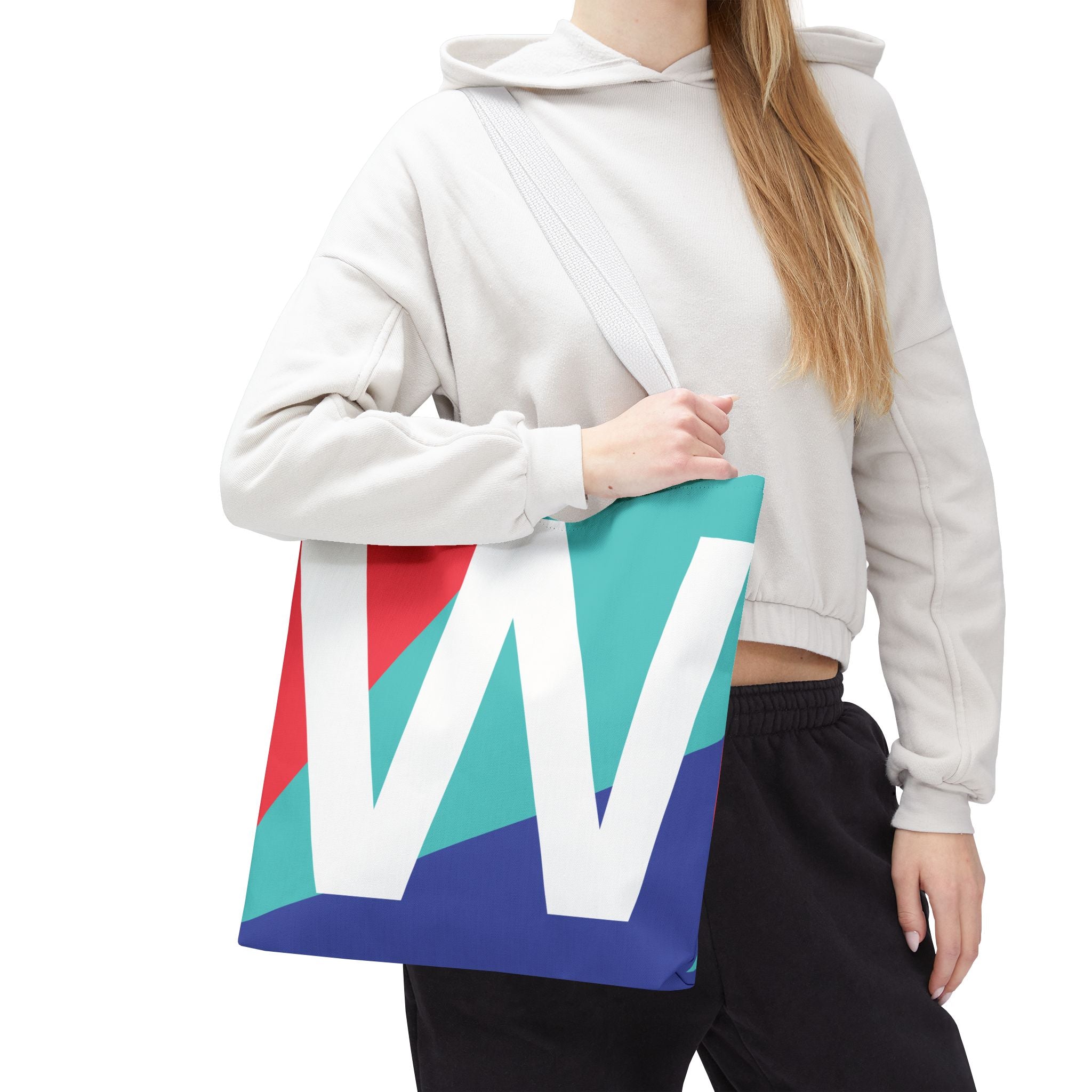 Monogram 'W' Colorblock Tote Bag — Personalized Initial W Shoulder Tote