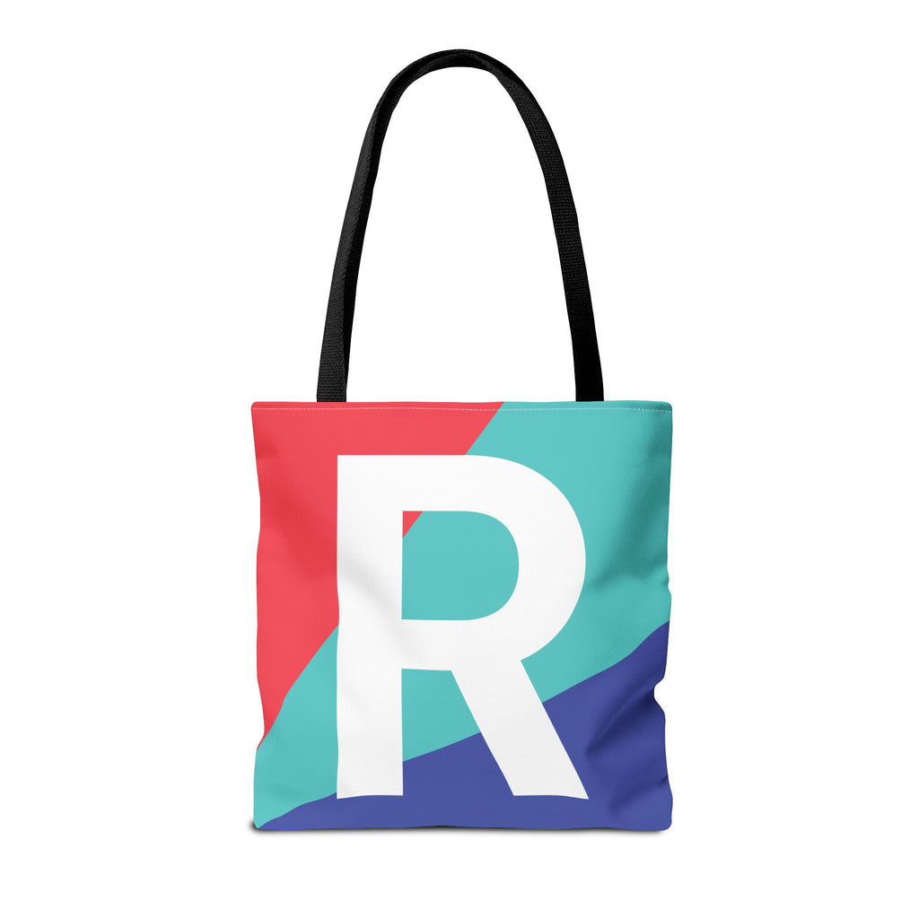 Monogram 'R' Colorblock Tote Bag — Personalized Initial R Shoulder Tote