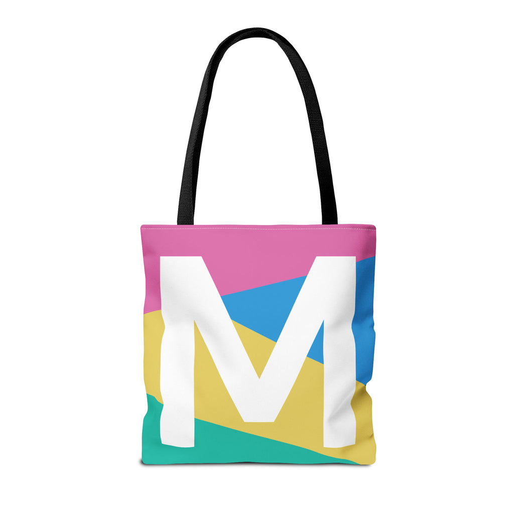 Monogram 'M' Colorblock Tote Bag — Personalized Initial M Shoulder Tote