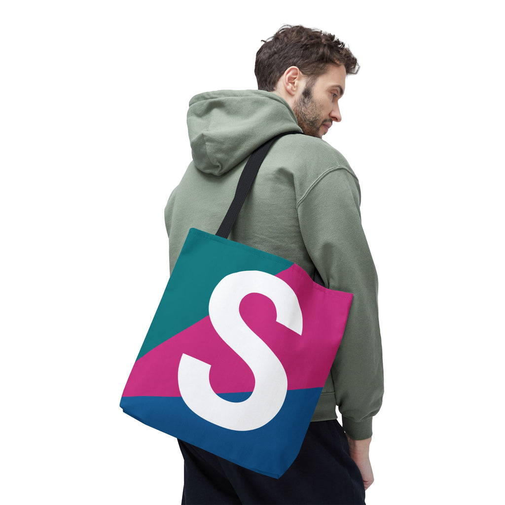 Monogram 'S' Colorblock Tote Bag — Personalized Initial S Shoulder Tote