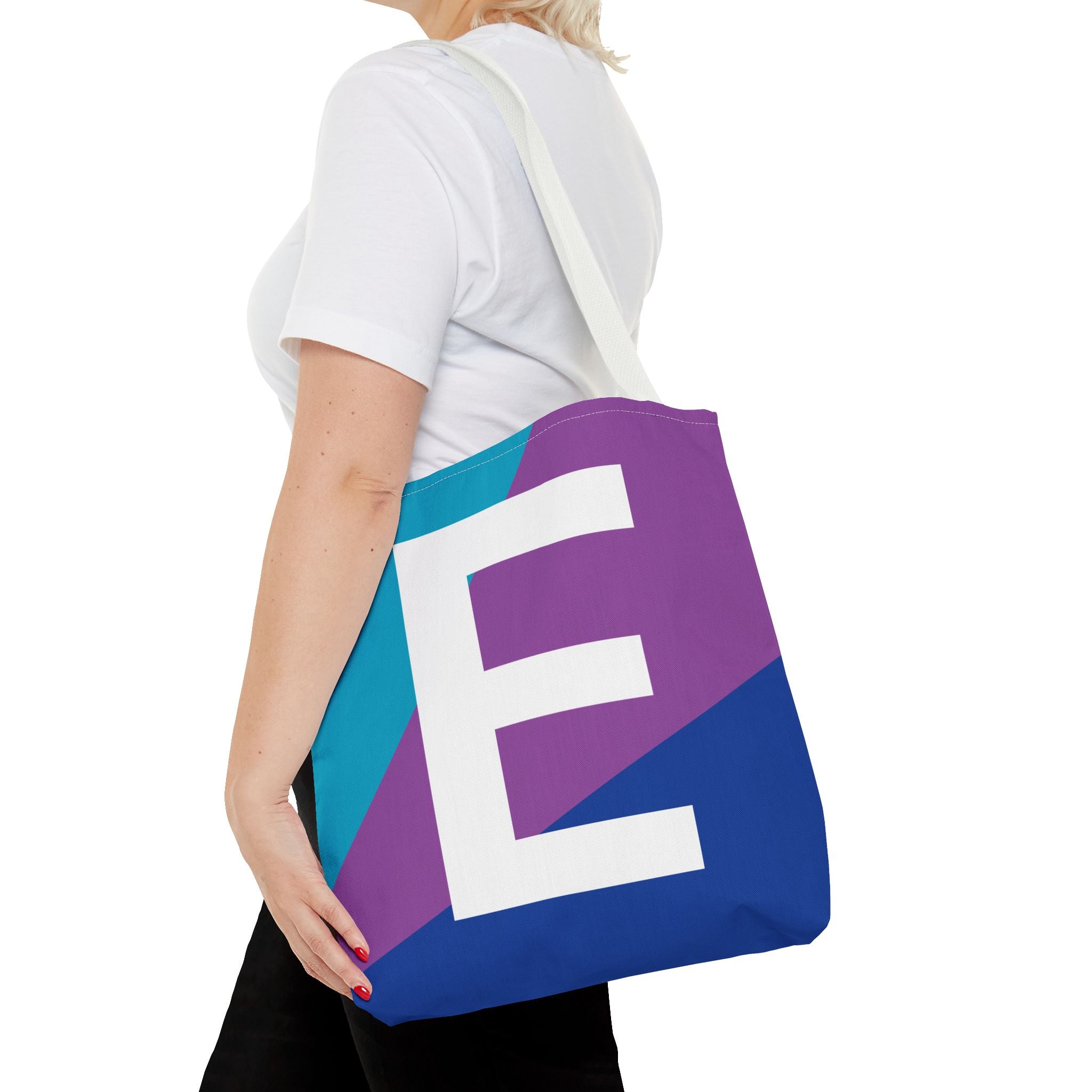 Monogram 'E' Colorblock Tote Bag — Personalized Initial E Shoulder Tote