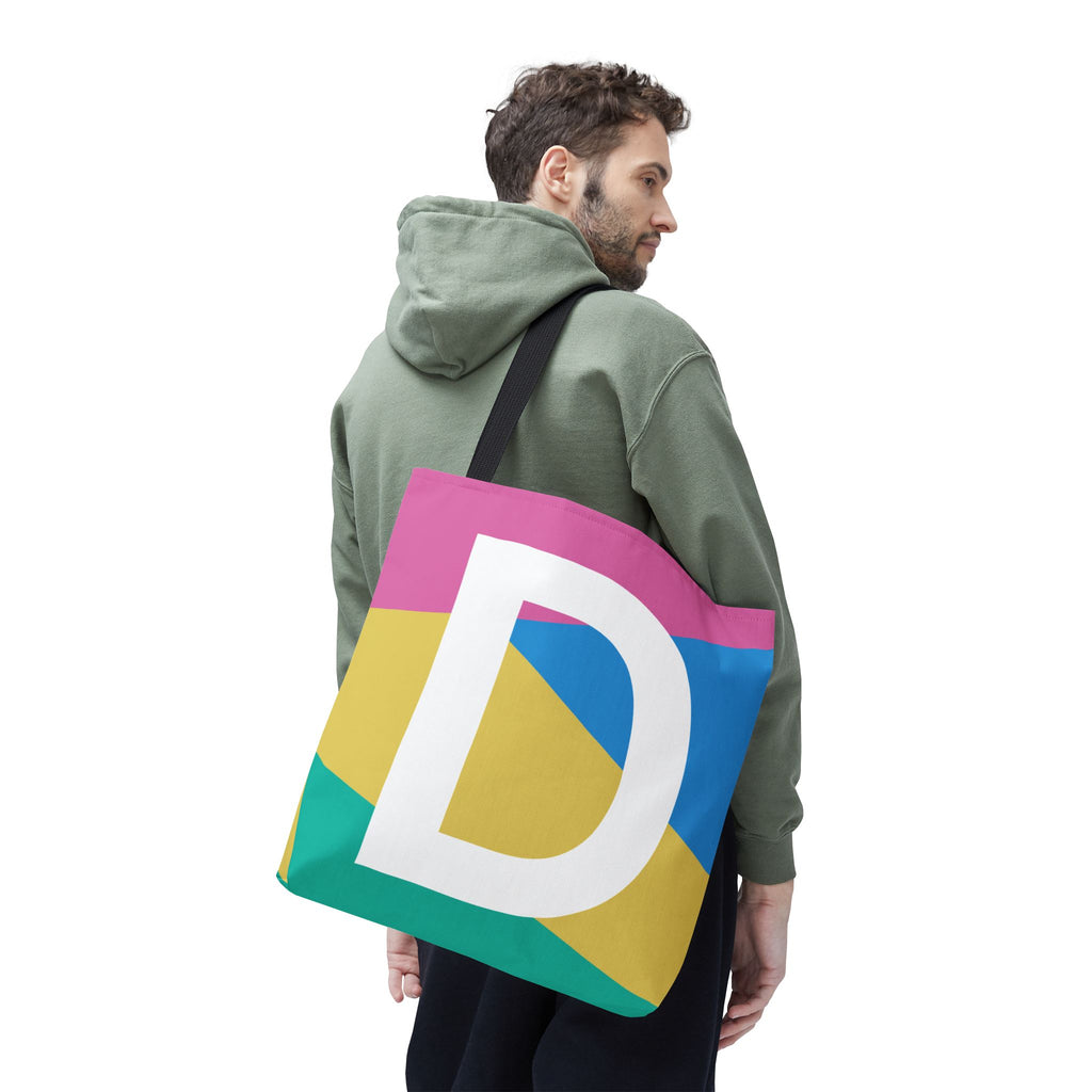 Monogram 'D' Colorblock Tote Bag — Personalized Initial D Shoulder Tote