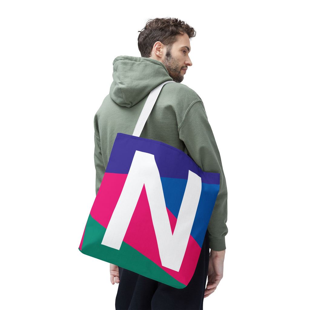 Monogram 'N' Colorblock Tote Bag — Personalized Initial N Shoulder Tote
