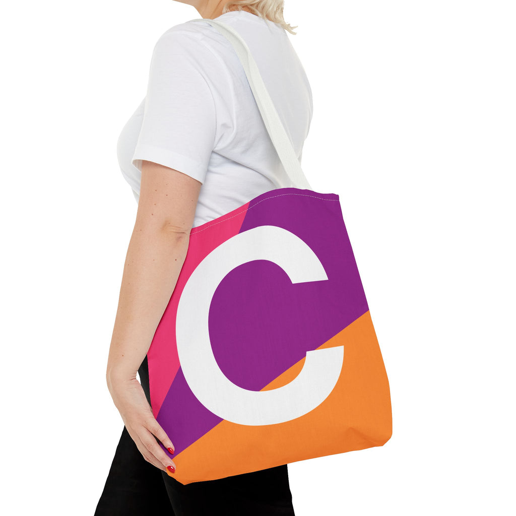 Monogram 'C' Colorblock Tote Bag — Personalized Initial C Shoulder Tote