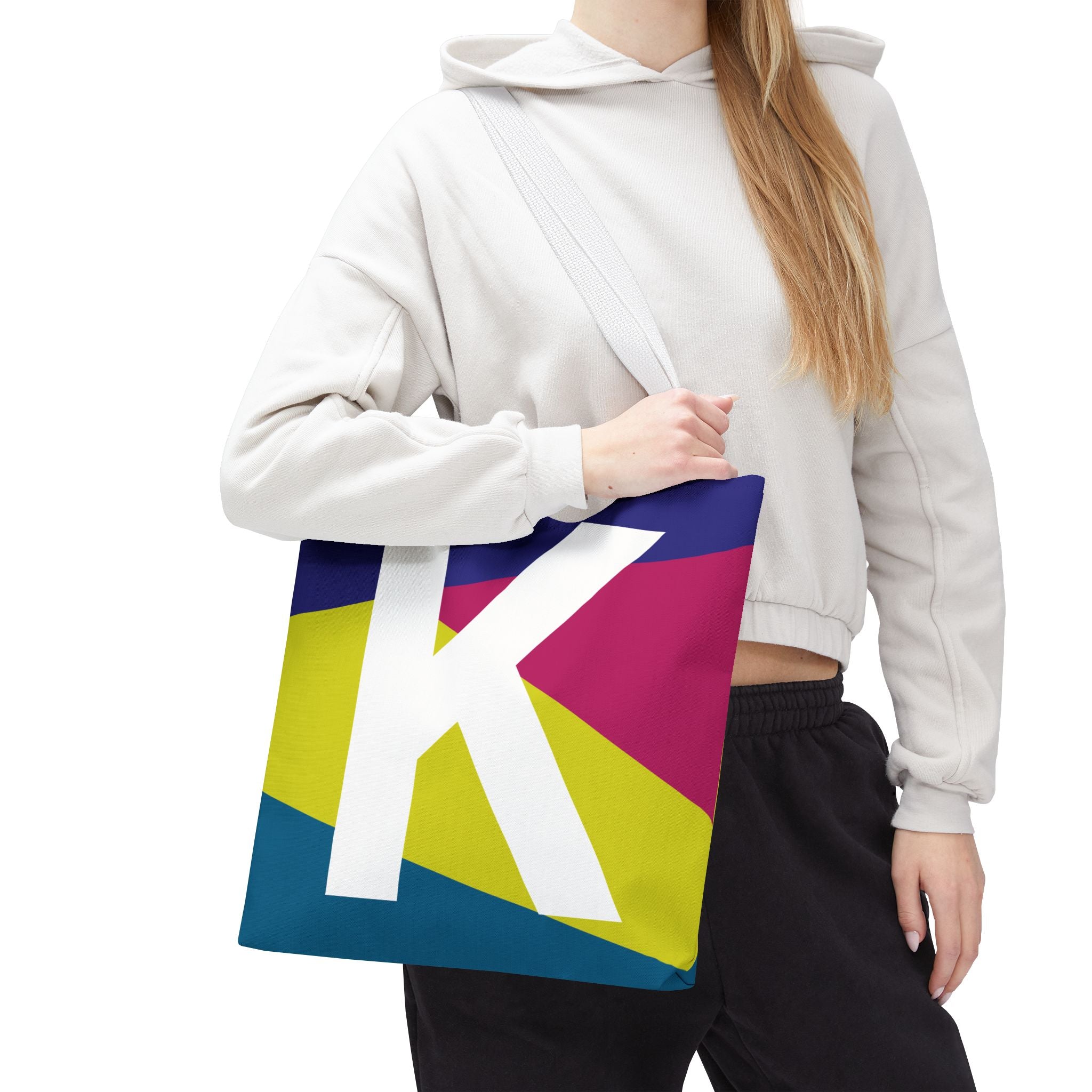 Monogram 'K' Colorblock Tote Bag — Personalized Initial K Shoulder Tote