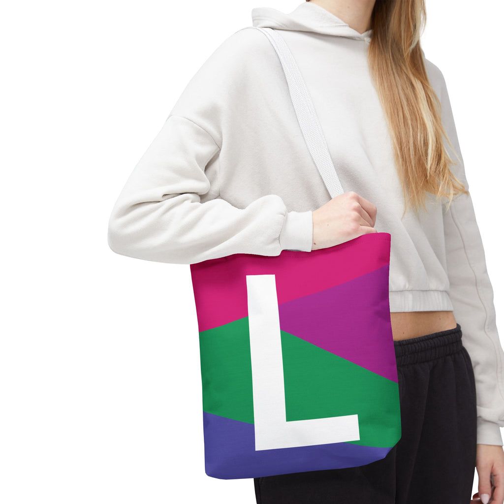 Monogram 'L' Colorblock Tote Bag — Personalized Initial L Shoulder Tote