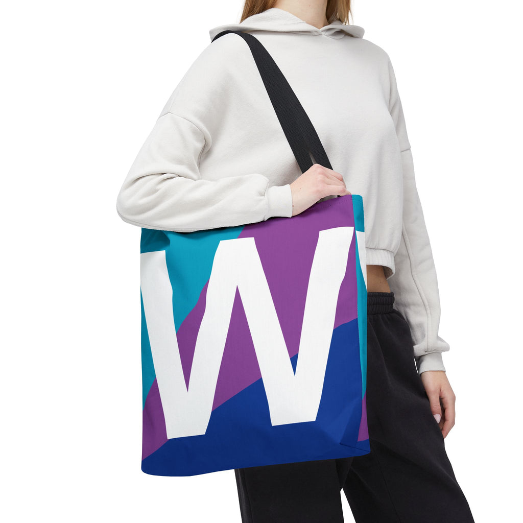 Monogram 'W' Colorblock Tote Bag — Personalized Initial W Shoulder Tote