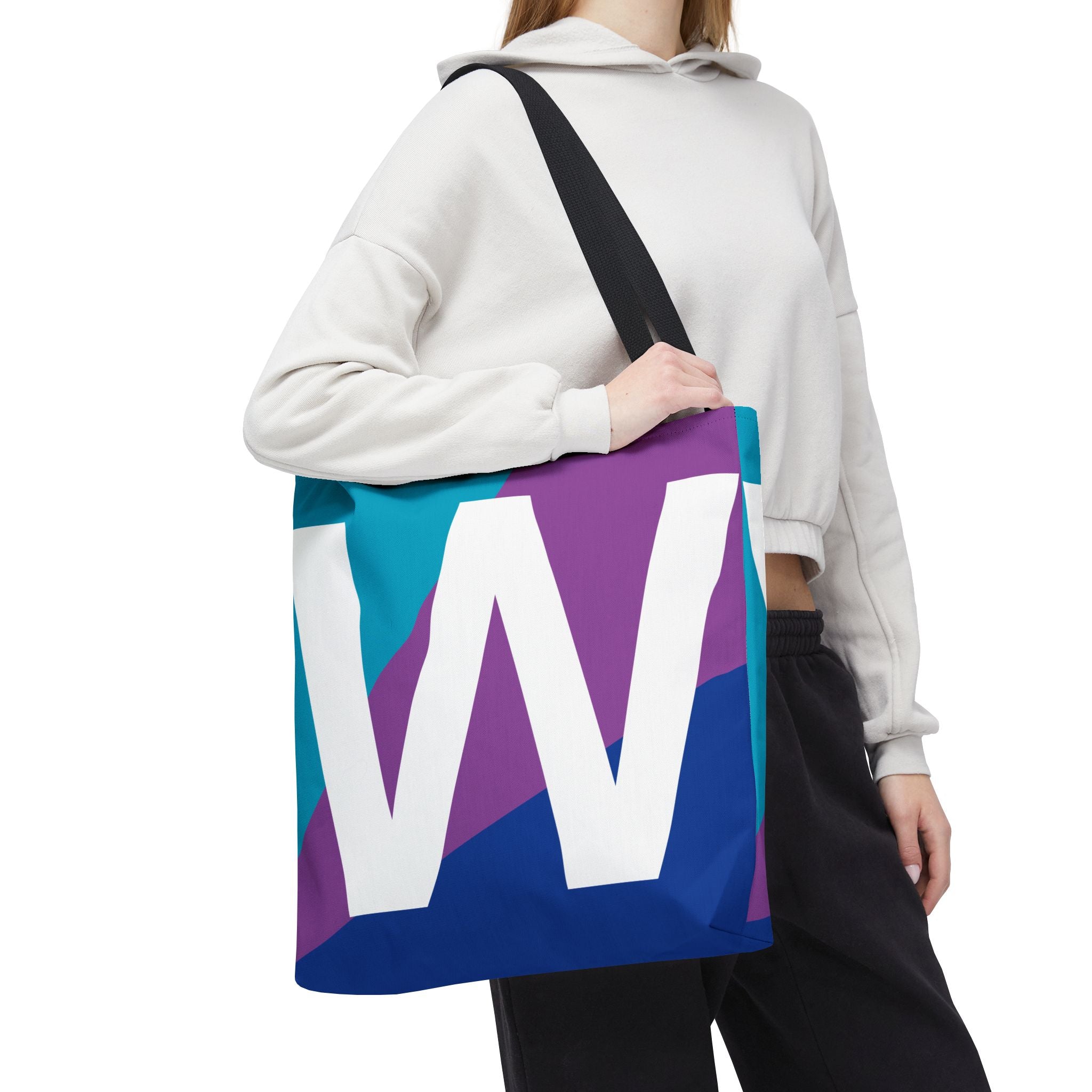 Monogram 'W' Colorblock Tote Bag — Personalized Initial W Shoulder Tote