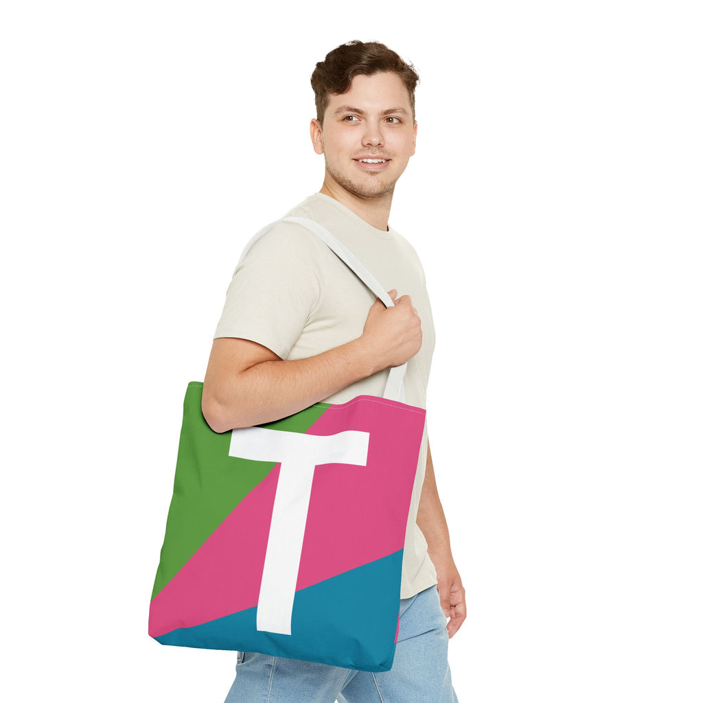 Monogram 'T' Colorblock Tote Bag — Personalized Initial T Shoulder Tote