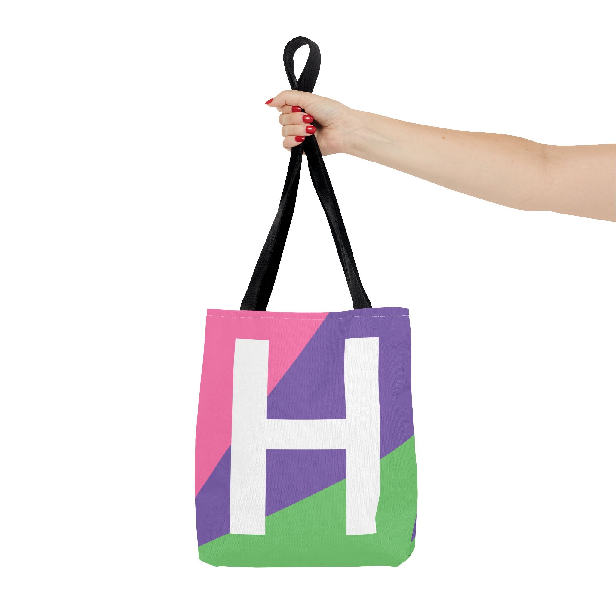 Monogram 'H' Colorblock Tote Bag — Personalized Initial H Shoulder Tote