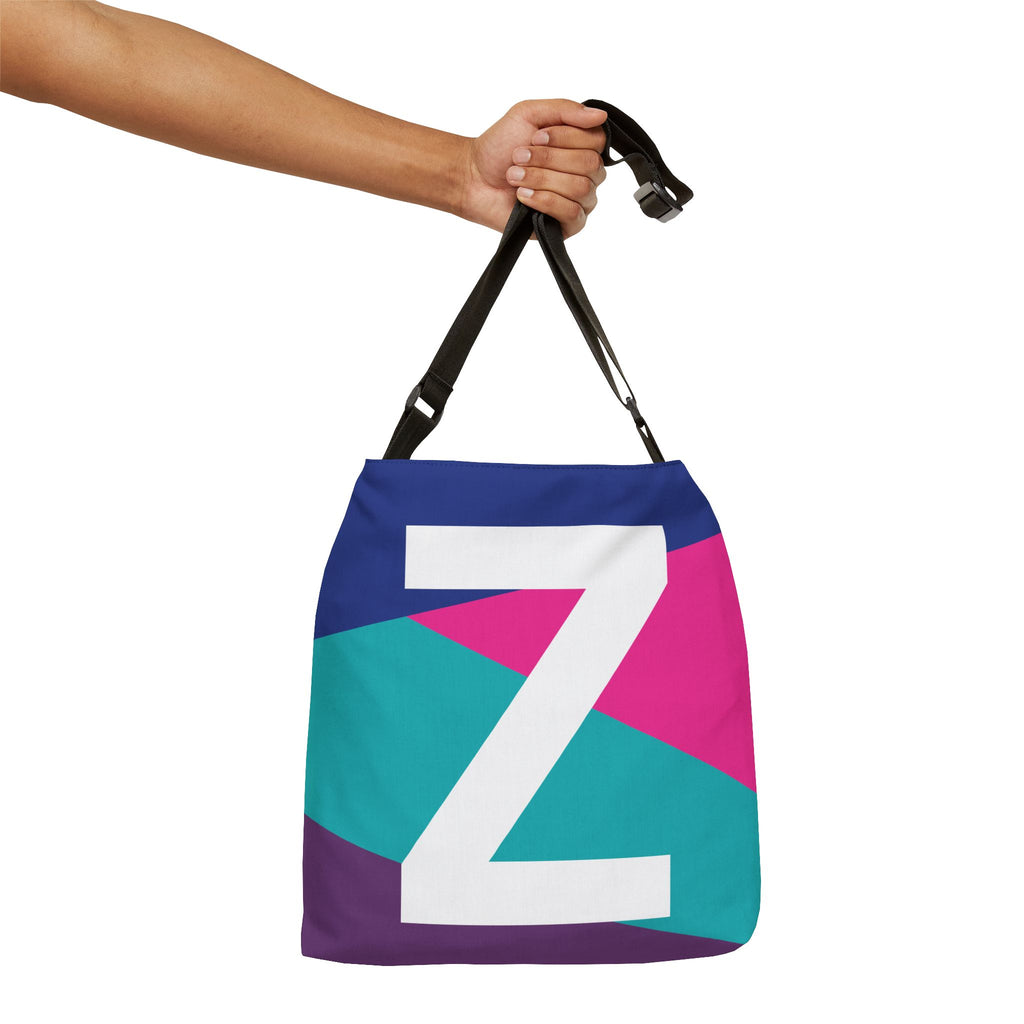 Initial Letter 'Z' Colorblock Adjustable Tote Bag — Monogram Alphabet Shoulder Bag