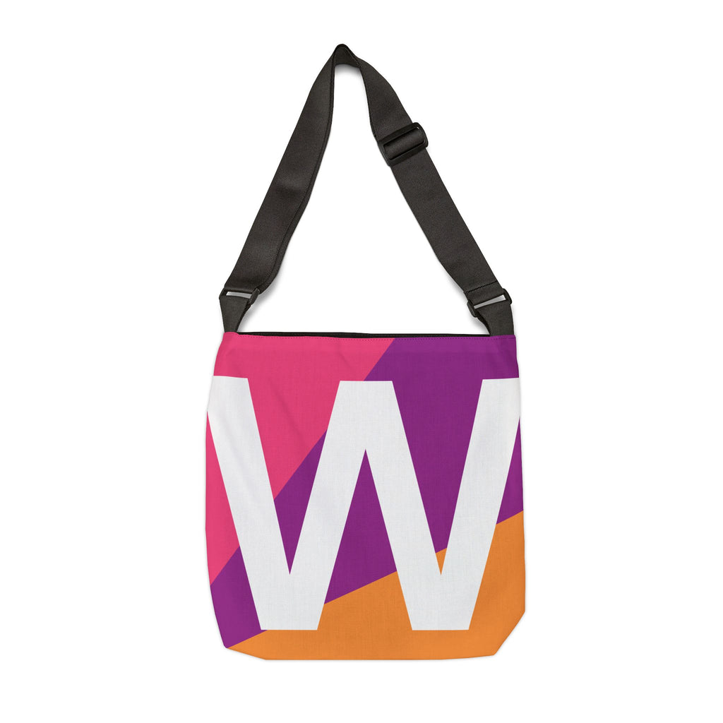 Initial Letter 'W' Colorblock Adjustable Tote Bag — Monogram Alphabet Shoulder Bag