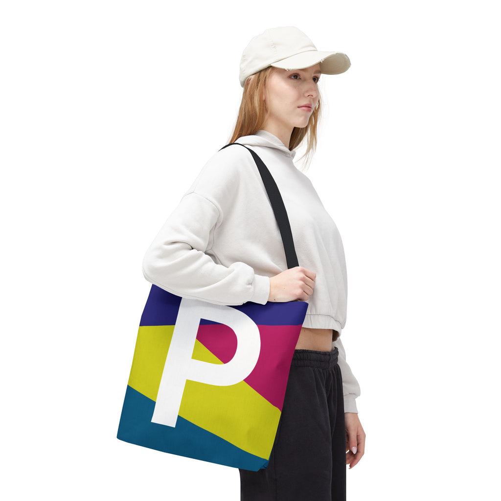 Monogram 'P' Colorblock Tote Bag — Personalized Initial P Shoulder Tote