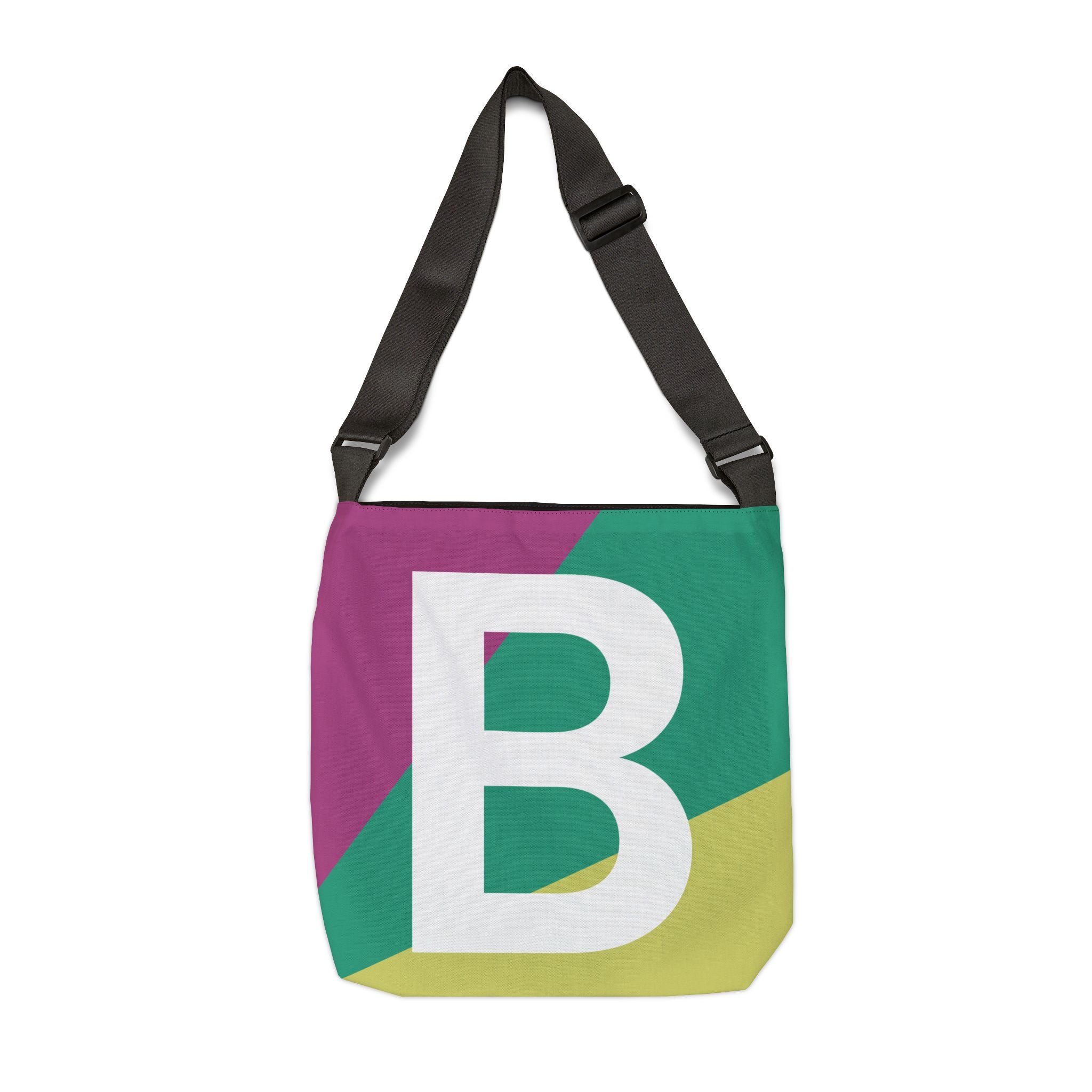 Initial Letter 'B' Colorblock Adjustable Tote Bag — Monogram Alphabet Shoulder Bag
