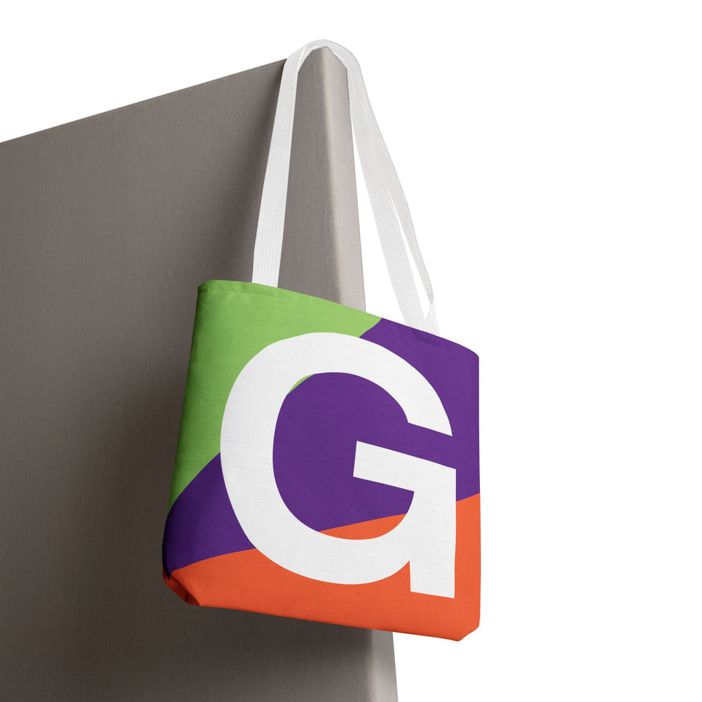 Monogram 'G' Colorblock Tote Bag — Personalized Initial G Shoulder Tote