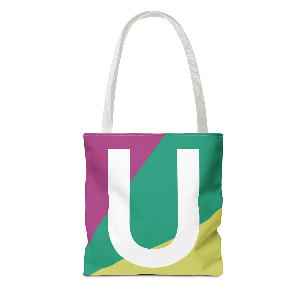 Monogram 'U' Colorblock Tote Bag — Personalized Initial U Shoulder Tote