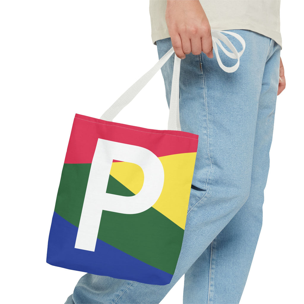 Monogram 'P' Colorblock Tote Bag — Personalized Initial P Shoulder Tote