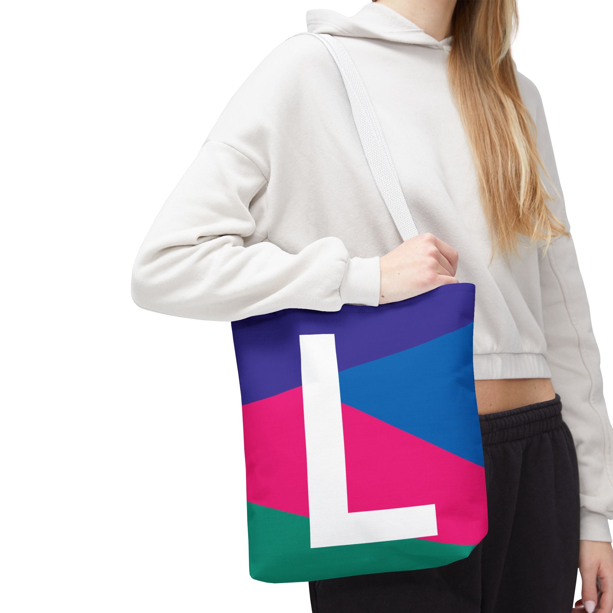 Monogram 'L' Colorblock Tote Bag — Personalized Initial L Shoulder Tote
