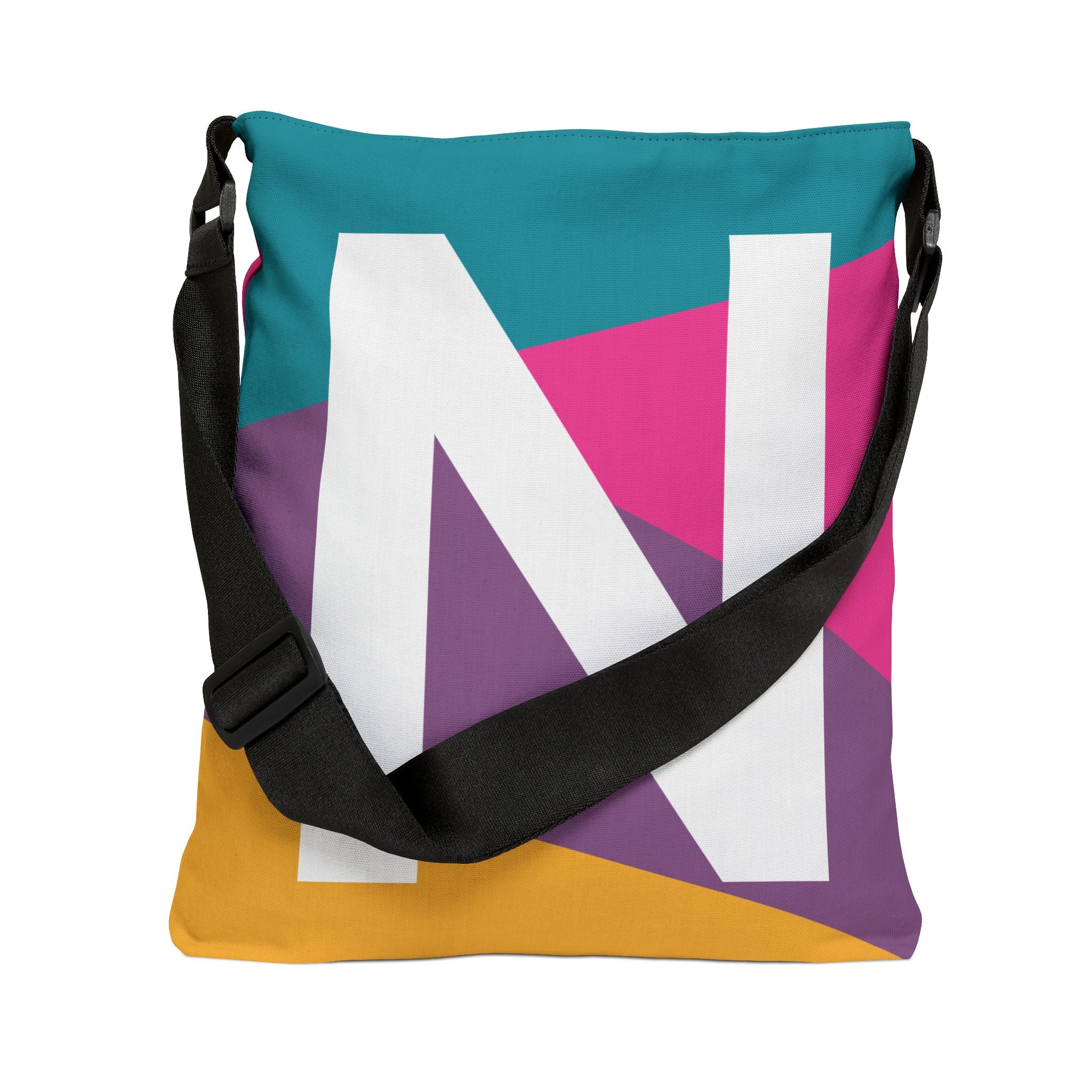 Initial Letter 'N' Colorblock Adjustable Tote Bag — Monogram Alphabet Shoulder Bag