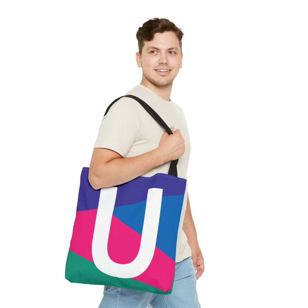 Monogram 'U' Colorblock Tote Bag — Personalized Initial U Shoulder Tote