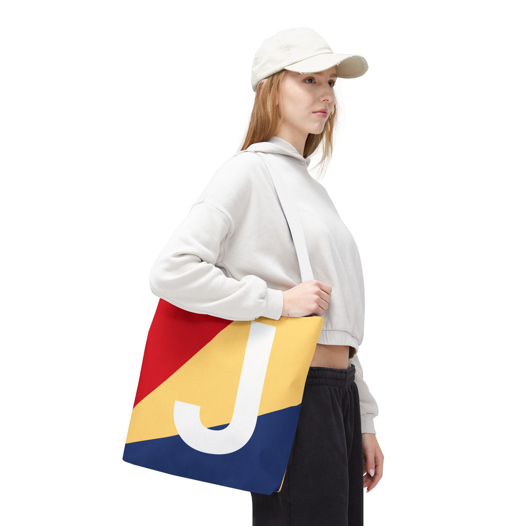 Monogram 'J' Colorblock Tote Bag — Personalized Initial J Shoulder Tote