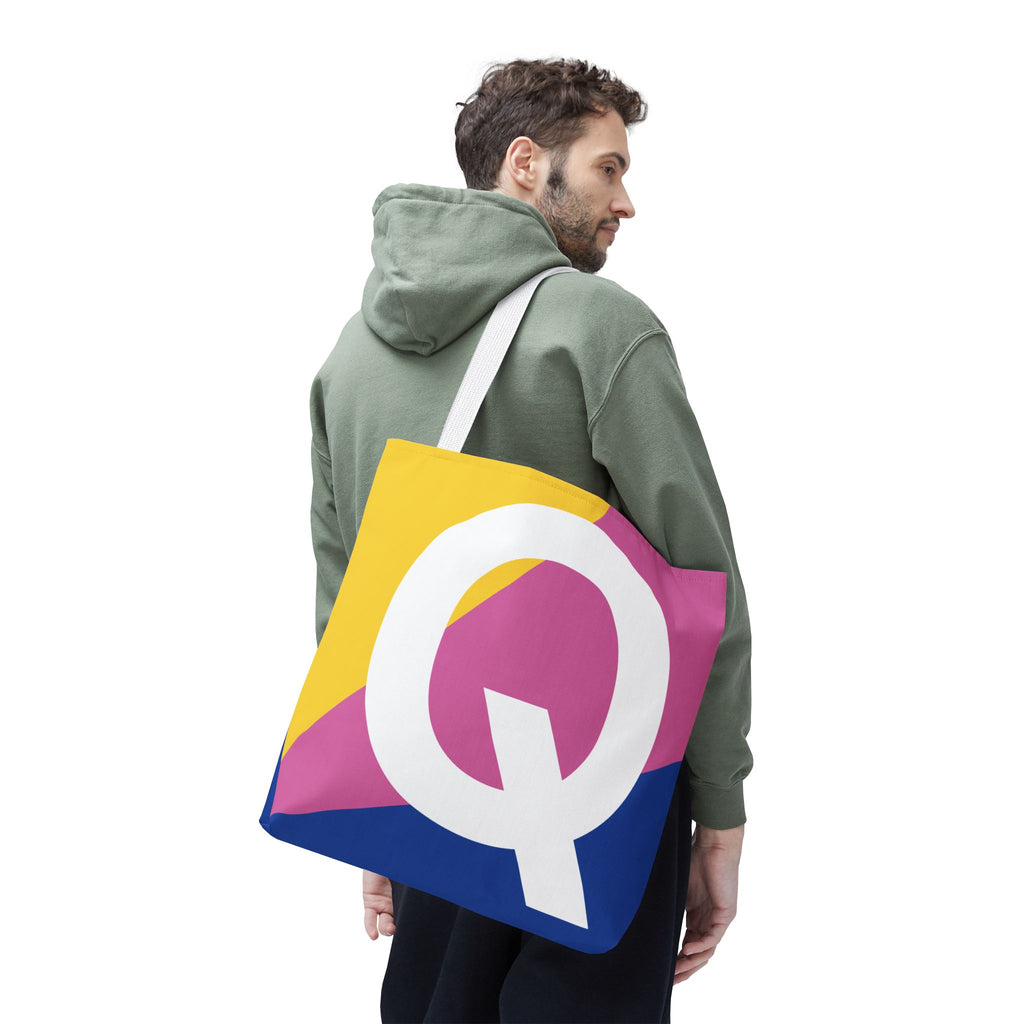 Monogram 'Q' Colorblock Tote Bag — Personalized Initial Q Shoulder Tote