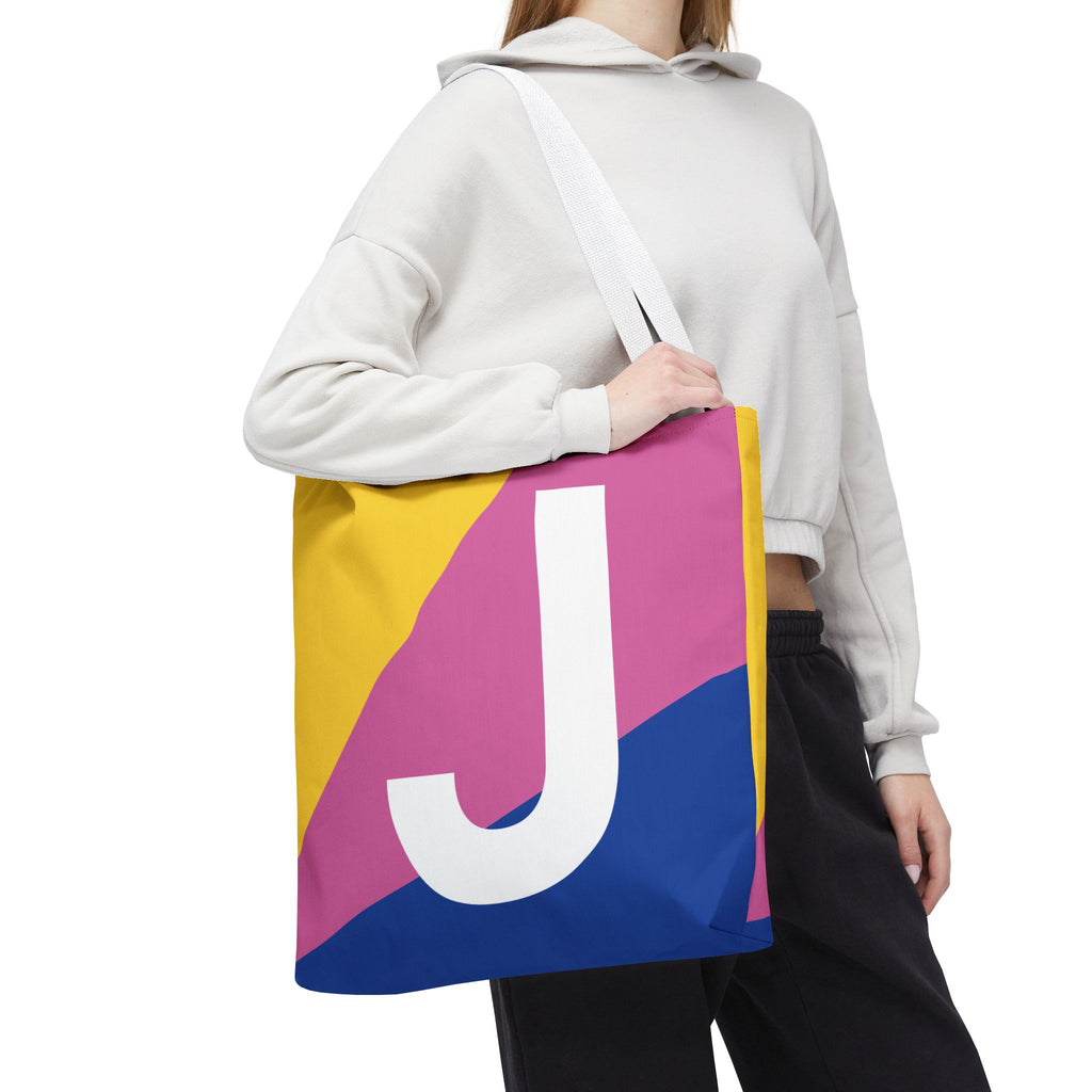 Monogram 'J' Colorblock Tote Bag — Personalized Initial J Shoulder Tote