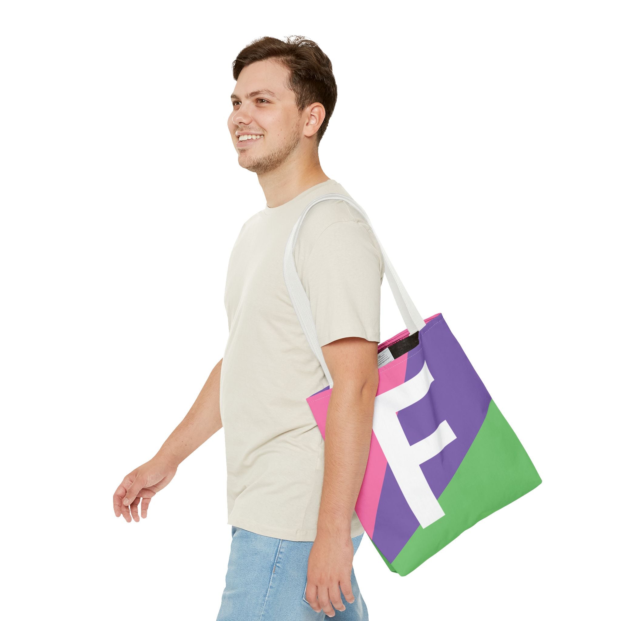 Monogram 'F' Colorblock Tote Bag — Personalized Initial F Shoulder Tote