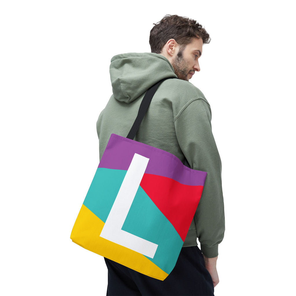 Monogram 'L' Colorblock Tote Bag — Personalized Initial L Shoulder Tote