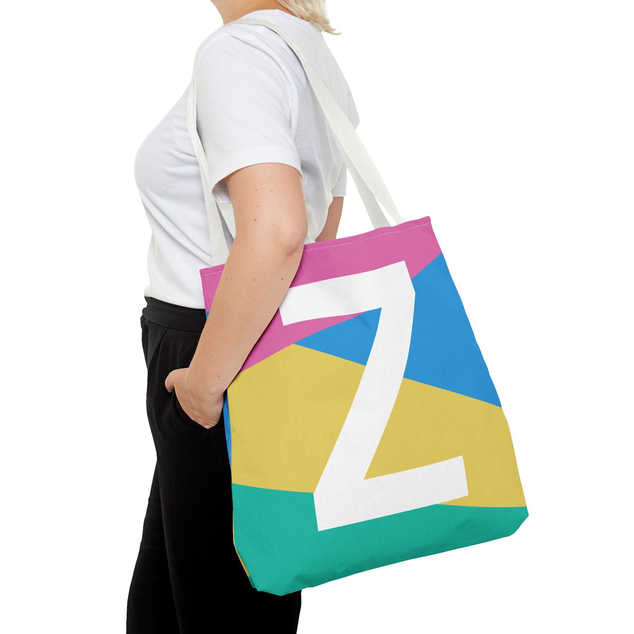 Monogram 'Z' Colorblock Tote Bag — Personalized Initial Z Shoulder Tote