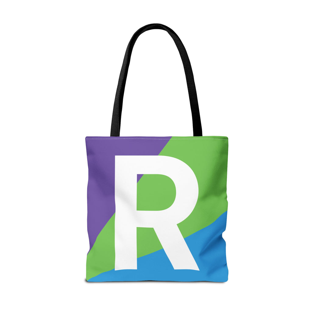 Monogram 'R' Colorblock Tote Bag — Personalized Initial R Shoulder Tote