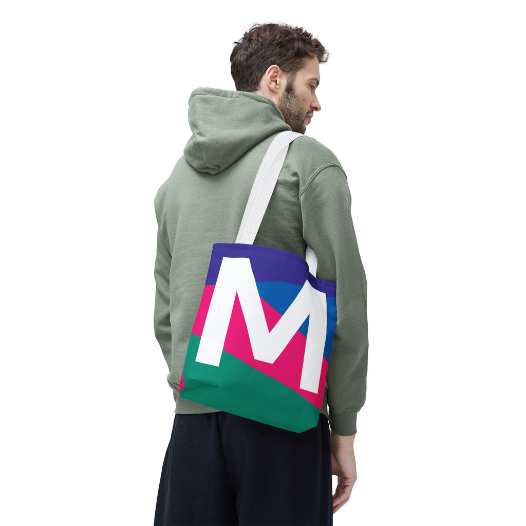 Monogram 'M' Colorblock Tote Bag — Personalized Initial M Shoulder Tote