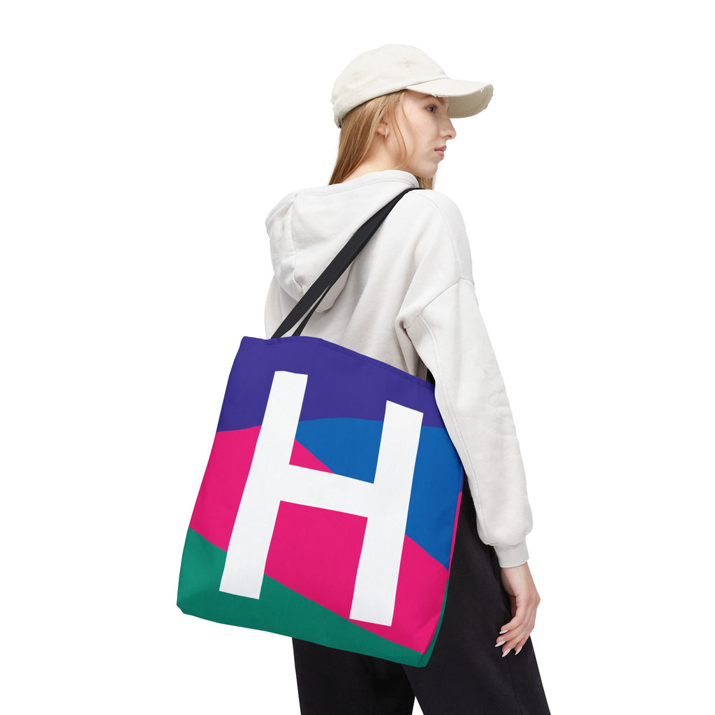 Monogram 'H' Colorblock Tote Bag — Personalized Initial H Shoulder Tote