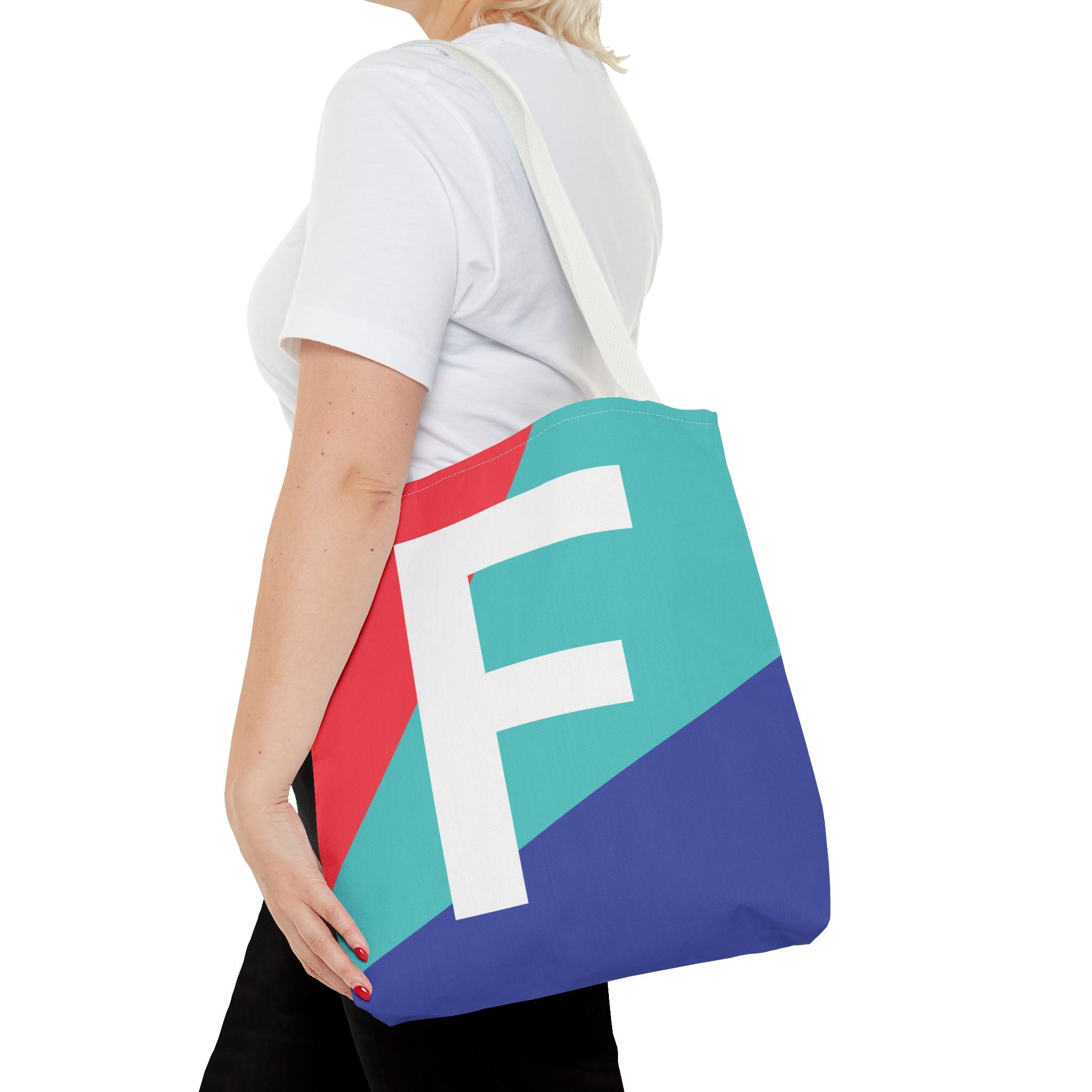 Monogram 'F' Colorblock Tote Bag — Personalized Initial F Shoulder Tote