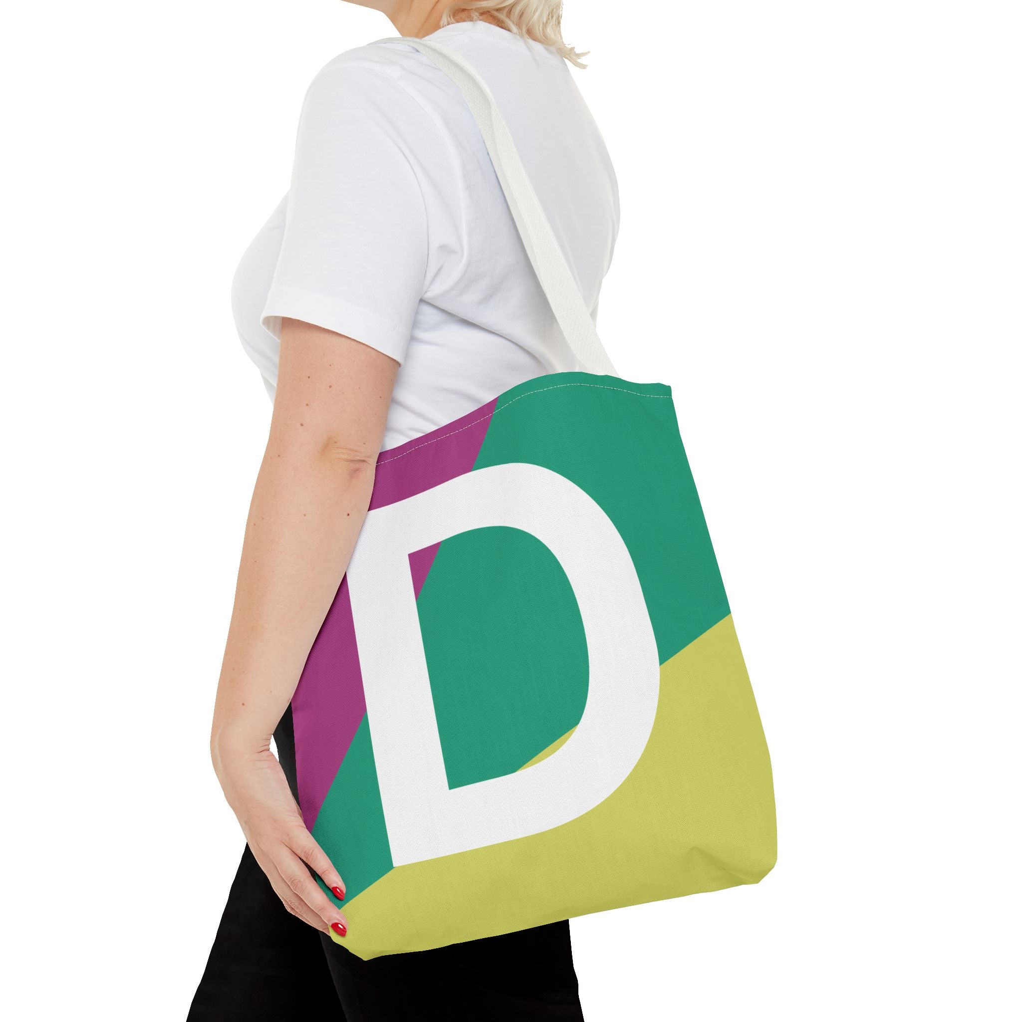 Monogram 'D' Colorblock Tote Bag — Personalized Initial D Shoulder Tote