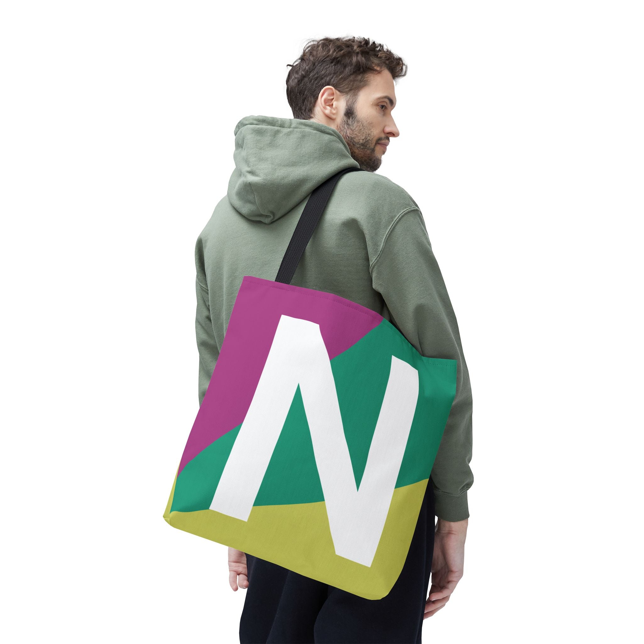 Monogram 'N' Colorblock Tote Bag — Personalized Initial N Shoulder Tote
