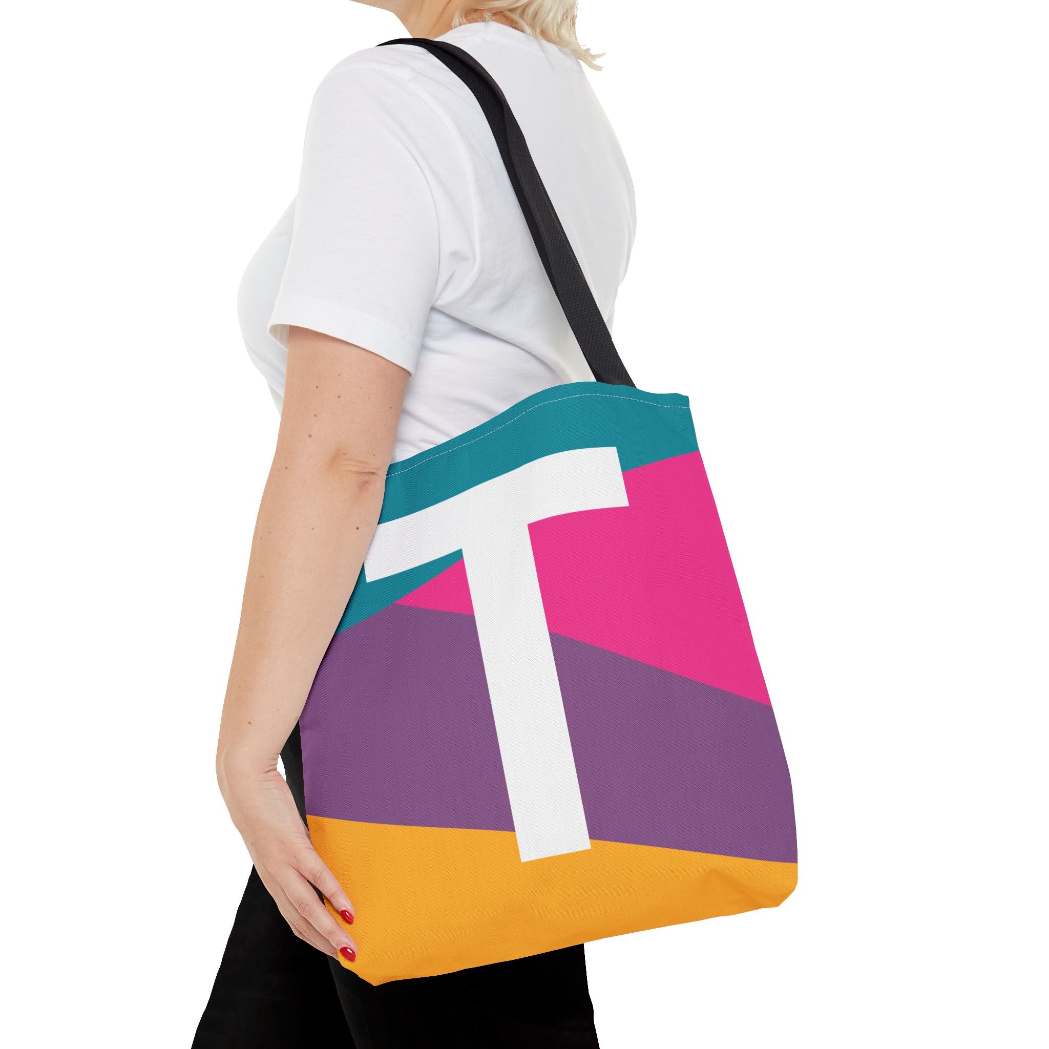 Monogram 'T' Colorblock Tote Bag — Personalized Initial T Shoulder Tote