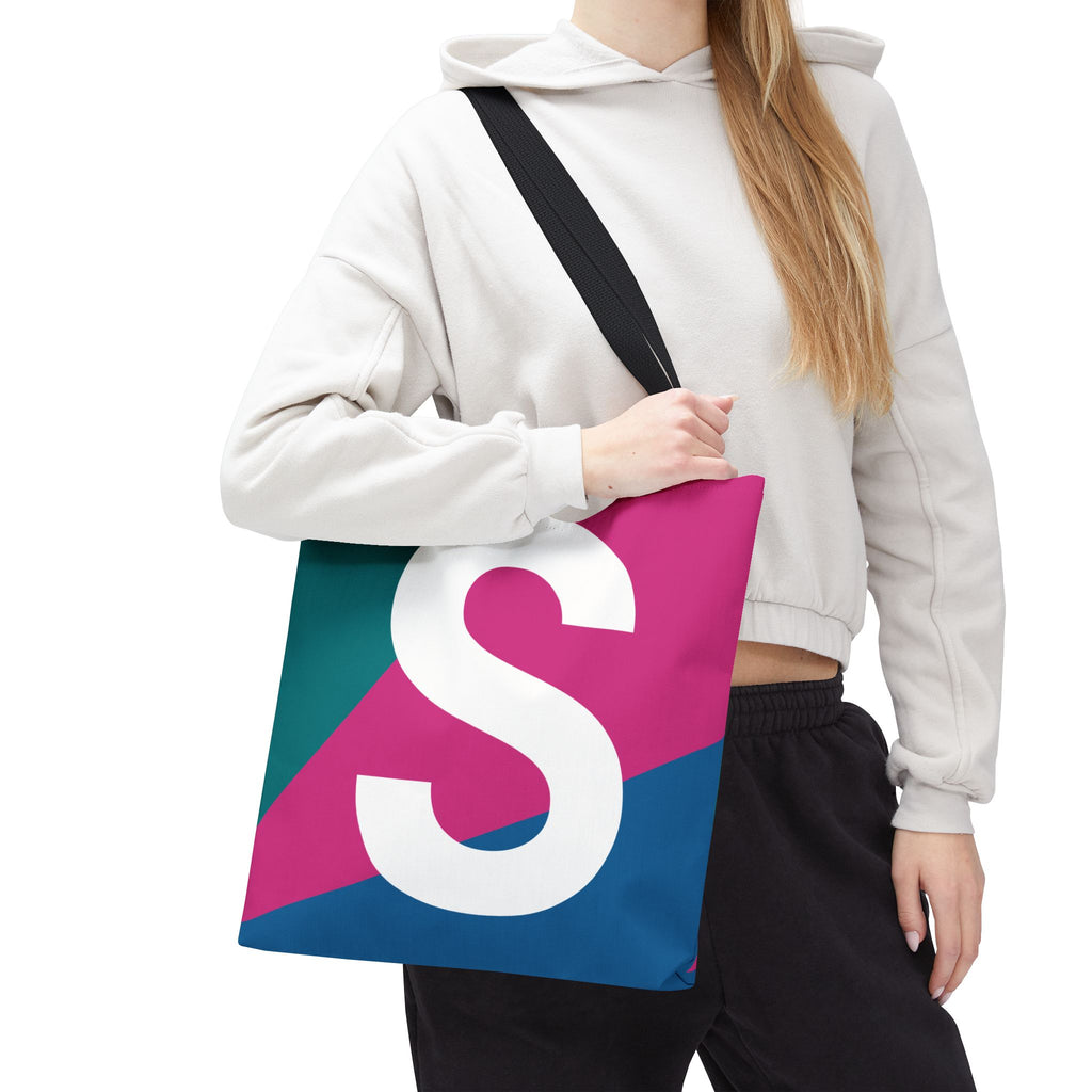 Monogram 'S' Colorblock Tote Bag — Personalized Initial S Shoulder Tote
