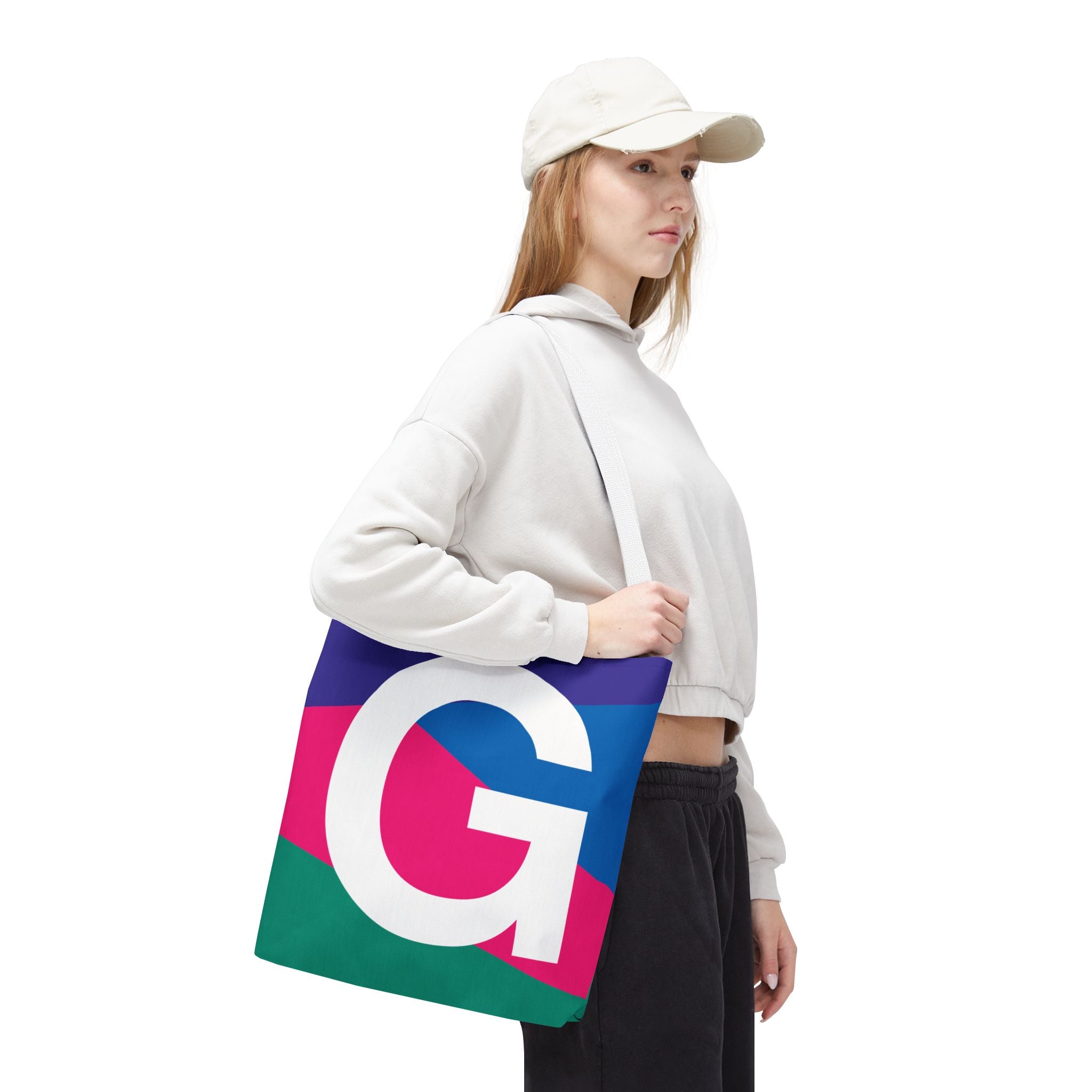 Monogram 'G' Colorblock Tote Bag — Personalized Initial G Shoulder Tote