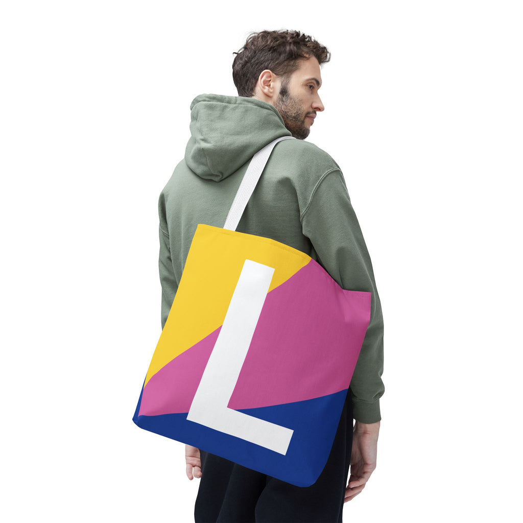 Monogram 'L' Colorblock Tote Bag — Personalized Initial L Shoulder Tote