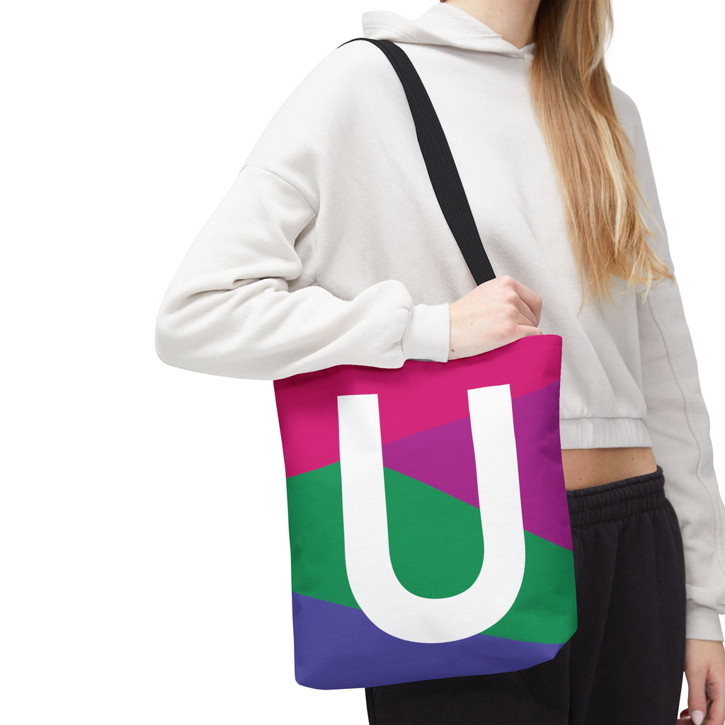 Monogram 'U' Colorblock Tote Bag — Personalized Initial U Shoulder Tote