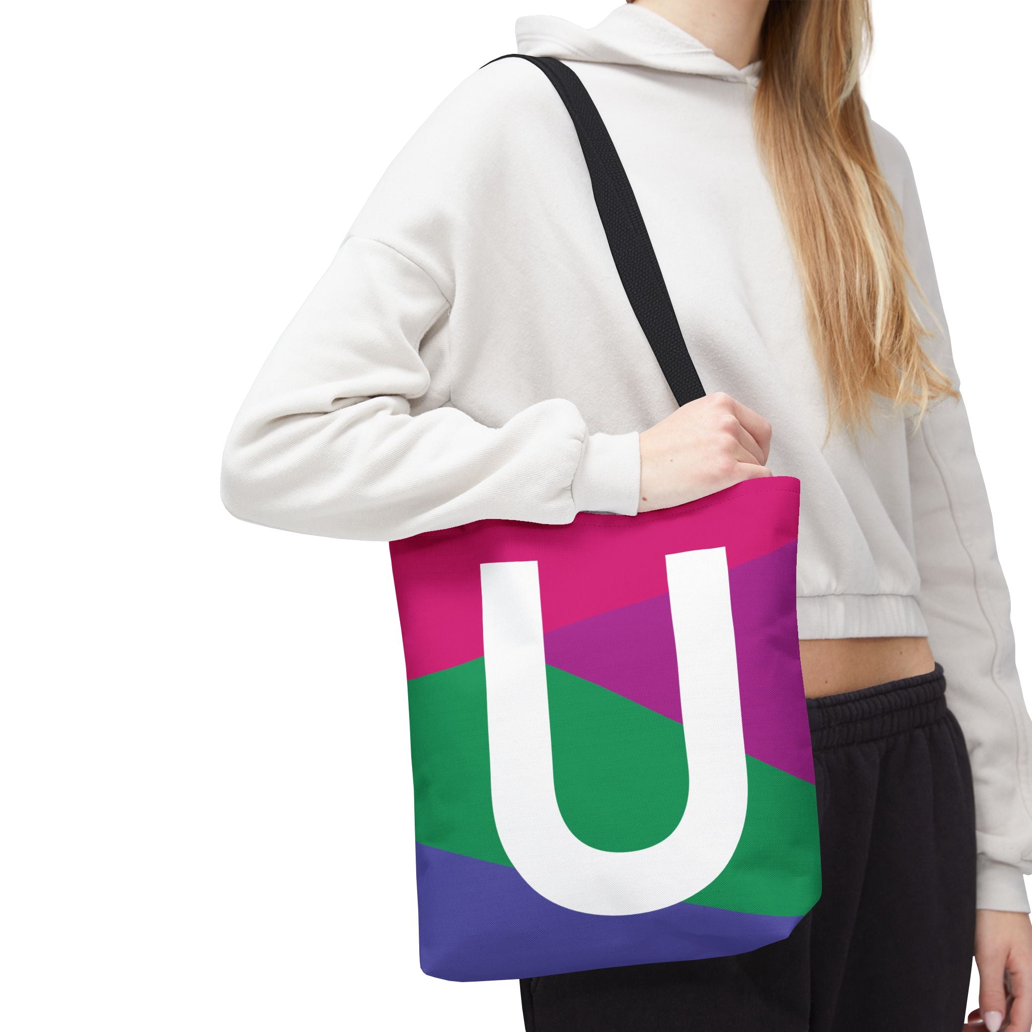 Monogram 'U' Colorblock Tote Bag — Personalized Initial U Shoulder Tote