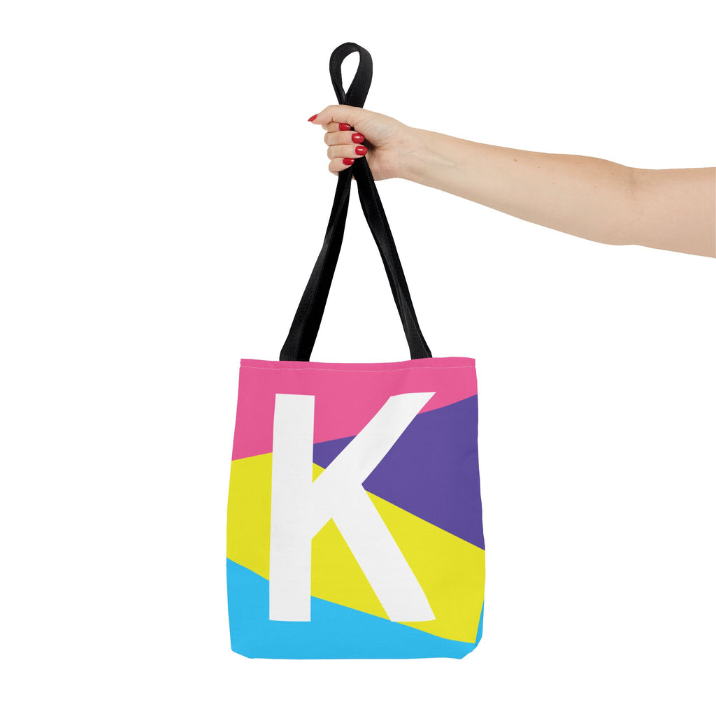 Monogram 'K' Colorblock Tote Bag — Personalized Initial K Shoulder Tote