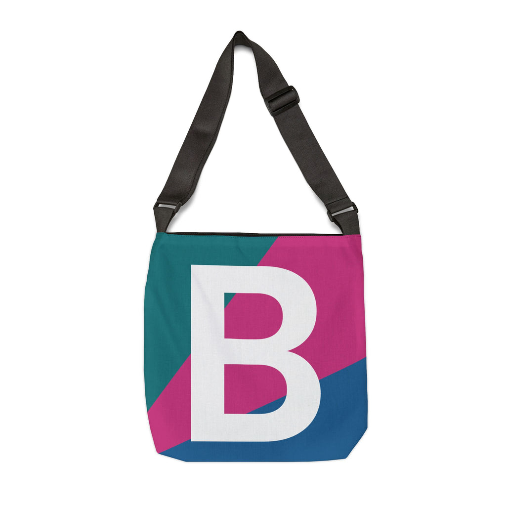 Initial Letter 'B' Colorblock Adjustable Tote Bag — Monogram Alphabet Shoulder Bag