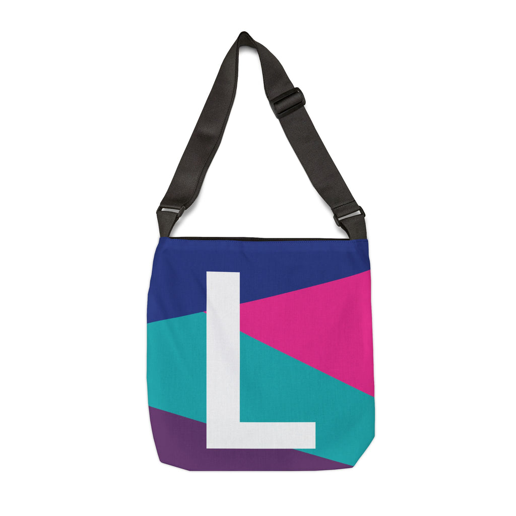 Initial Letter 'L' Colorblock Adjustable Tote Bag — Monogram Alphabet Shoulder Bag