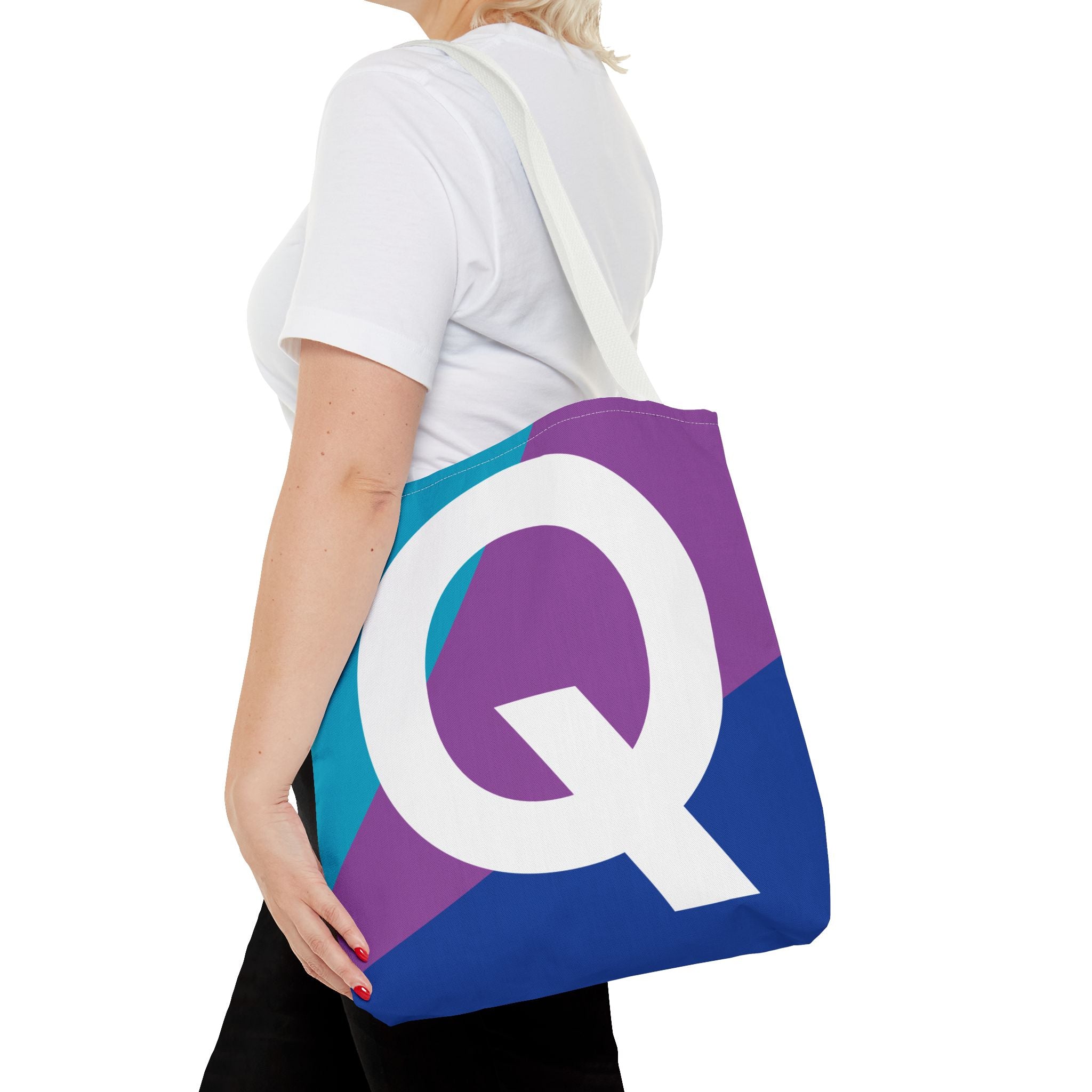 Monogram 'Q' Colorblock Tote Bag — Personalized Initial Q Shoulder Tote