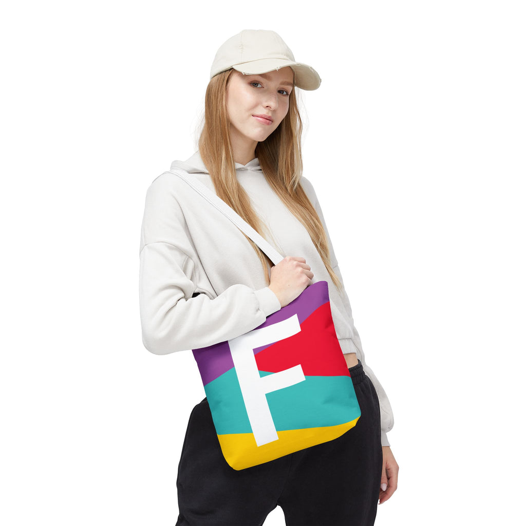 Monogram 'F' Colorblock Tote Bag — Personalized Initial F Shoulder Tote