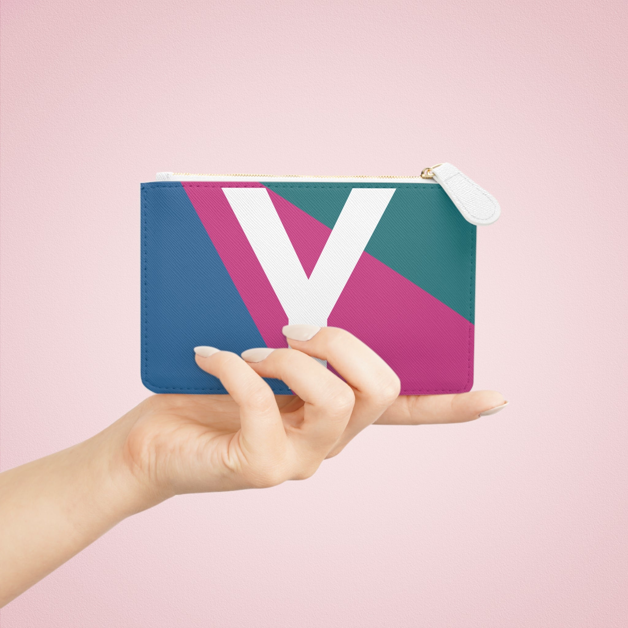 Initial Y Mini Clutch — Colorblock Monogram Wristlet Wallet