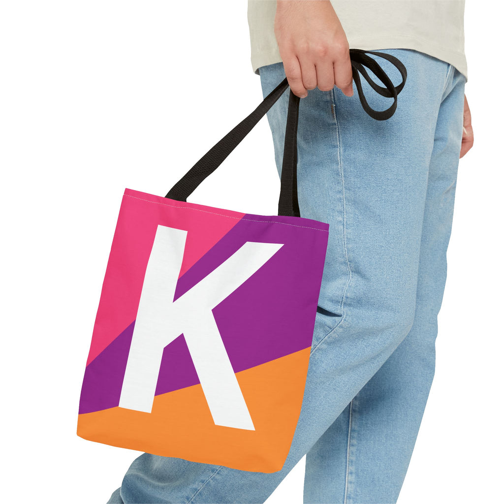 Monogram 'K' Colorblock Tote Bag — Personalized Initial K Shoulder Tote