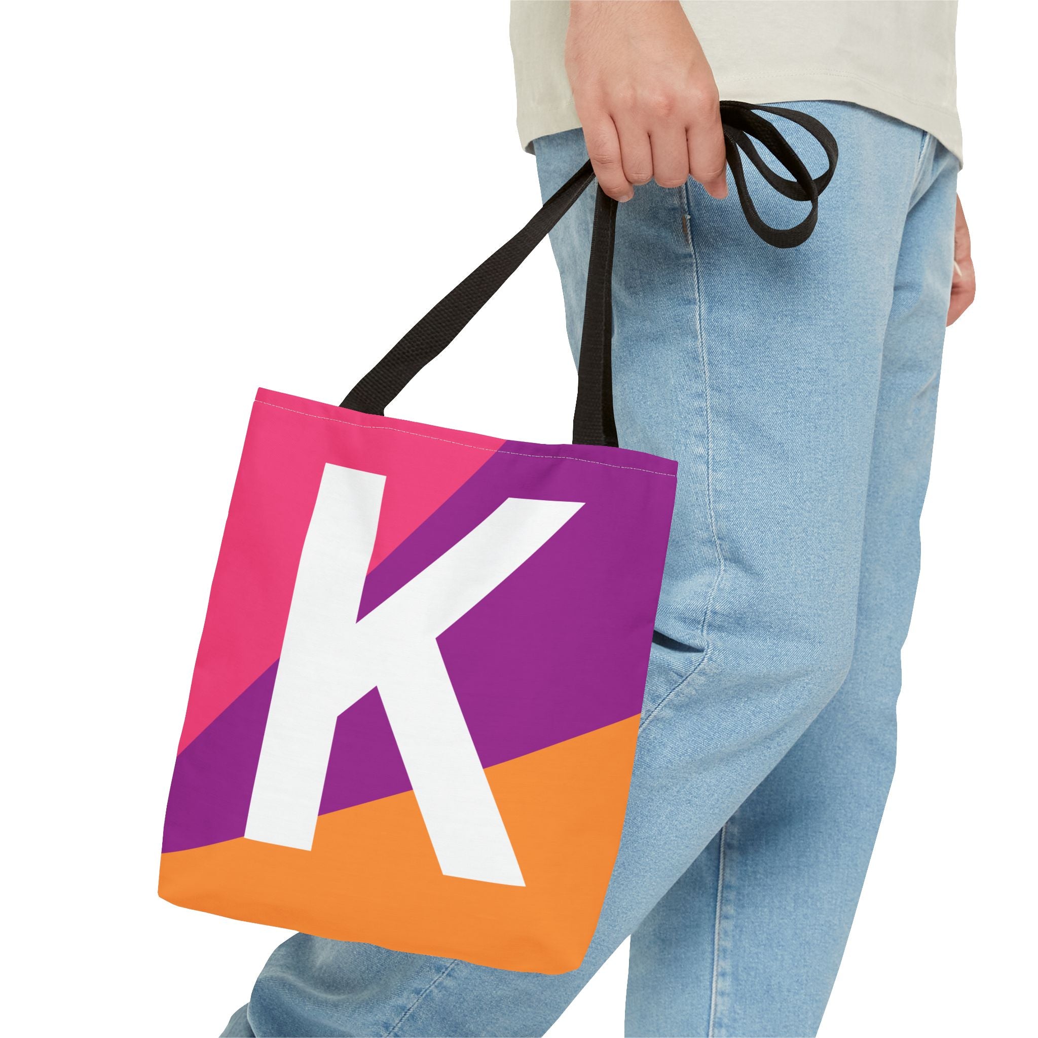 Monogram 'K' Colorblock Tote Bag — Personalized Initial K Shoulder Tote
